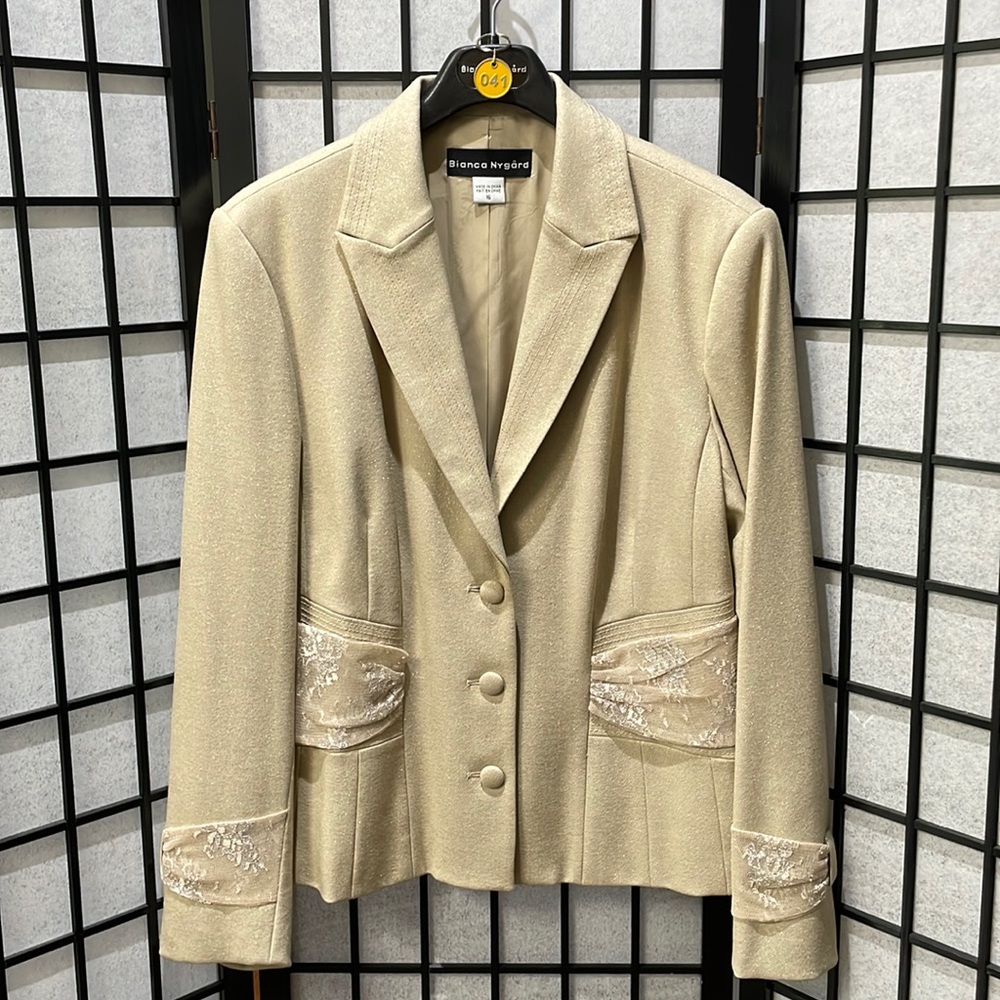 Vintage Bianca Nygård, Champagne w Gold / Lace Blazer/Jacket, SZ 16